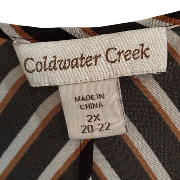 Coldwater Creek Sheer V Neck Wrap Top Stripe Drawstring Blouse 2X - Picture 3 of 9